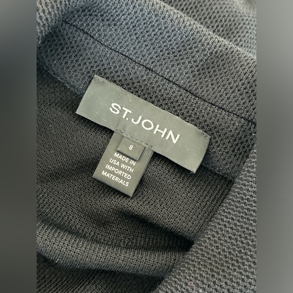 St. John Milano Pique Knit Wool Blend Pocket Fringe Topper Coat Size 8 Caviar - Picture 3 of 5